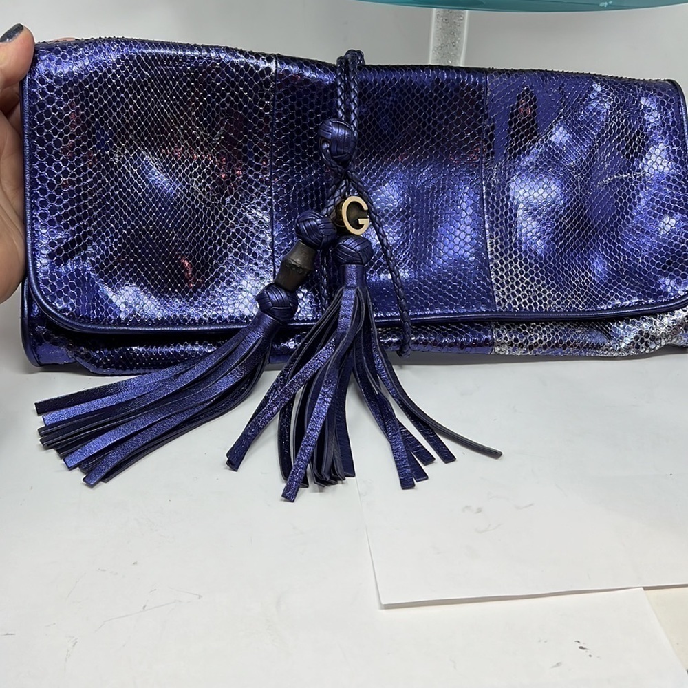 Gucci Malika Large Python Snakeskin Deep Metallic… - image 8